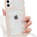 NITITOP Compatible with iPhone 11 Case with Card Holder Clear Cute Bow Ribbon for Women Girls Colorful Frame Soft TPU Wallet Shockproof Protective Cover - Light Pink