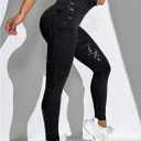 Women's Graphic Print Leggings High Waist Yoga Pants Fitted Long Trousers (Black, S)