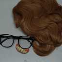 Miss U Hair Short Wavy Brown 70's Wigs for Men with Glasses Fake Teeth Halloween Party Wig Set