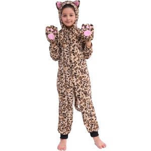 Wizland Fleece Leopard Costume for Kids One Piece Cheetah Costume Cat Onesie Cheetah Onesie Kids 6-8