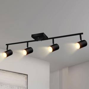 BoostArea 4-Light Track Lighting Kit, Modern Track Lighting Fixtures Ceiling, Rotatable Light Heads, Flush Mount Ceiling Spotlight, Black Track Lighting for Living Room/Bedroom, GU10 Bulb Not Included