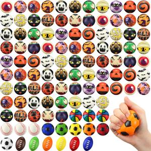 Gejoy 108 Pcs Halloween Mini Stress Balls Bulk 2.5'' Assorted Soft Foam Squeeze Toys Stress Relief Sensory Fidget Ball Goodie Bag Stuffers Gifts for Halloween Party Favor Adult Kids Treasure Box Prize