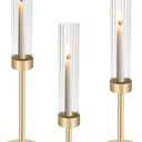 Gold Hurricane Glass Candle Holders: Cadhodenm Tall Glass Candlestick Holder for Wedding Set of 3 Brass Taper Candle Holders Modern Candle Sticks Holder for Table Centerpiece Party Christmas Home