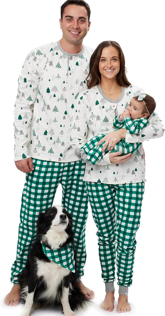 HonestBaby Family Matching Holiday Pajamas 100% Organic Cotton for Men, Women, Kids, Toddlers, Baby Boys, Girls, Unisex, Pets (Green)
