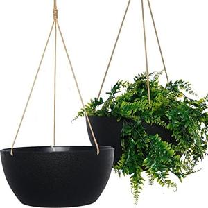SwinDuck 12 Inch 2 Pack Large Hanging Planters for Indoor Outdoor Plants, Plastic Hanging Basket Pots for House Plants Flowers, Black
