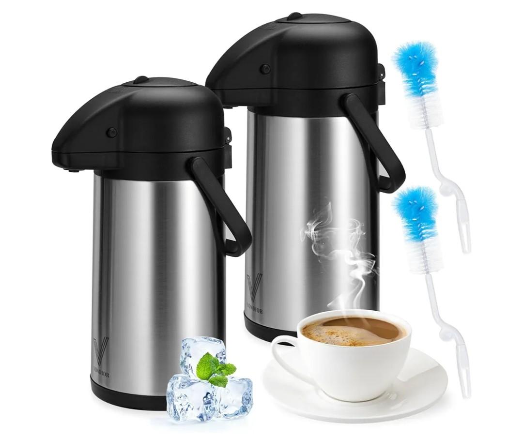 85 oz (2.5L) Coffee Carafe with Pump, 2Pcs Insulated Stainless Steel Coffee Dispenser, Coffee Carafes for Keeping Hot/Cold, Hot Beverage Dispenser for Party