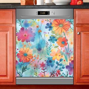 Colorful Beautiful Flowers Dishwasher Magnet Cover Sticker Magnetic Refrigerator Panel Front Door Fridge Microwave Decal Decorative