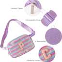 Fanny Pack for Girls,Birthday Easter Gifts,Chenille Initial Letter Girls Crossbody Bag,Preppy Teen Belt Bag for Graduation Travel Gifts,Cute Sequin Trendy Stuff. (K, Purple)