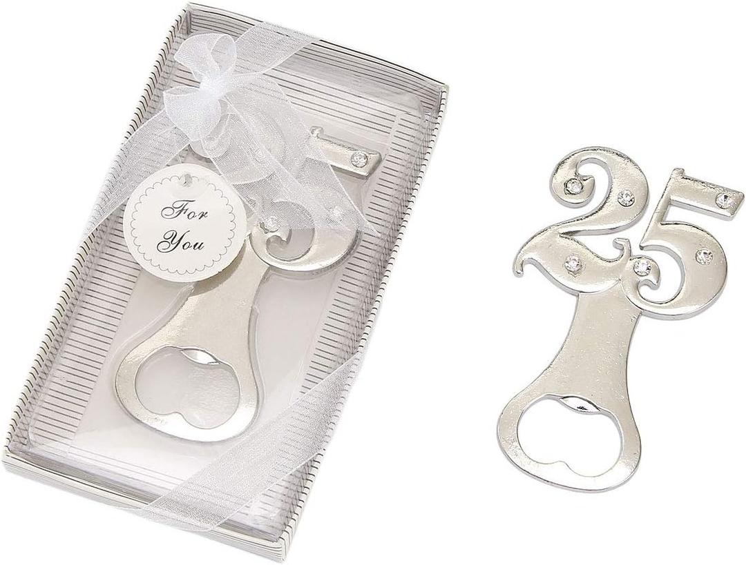 20 PCS Bottle Openers Silver Wedding Favors Decorations, 25 Shaped, Gift Box Party Supplies, Silver Wedding, 25th Anniversary, 25 Birthday Party,Party Favors