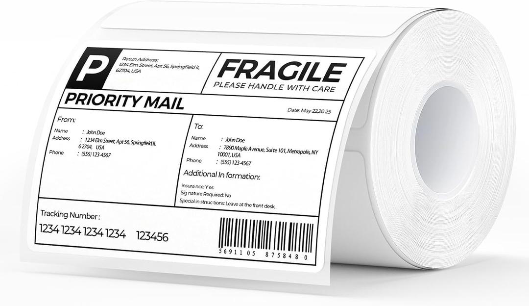 MUNBYN 4 X 3 Direct Thermal Labels, White Thermal Printer Stickers, Strong Adhesive, Labels Paper for Mailing, Barcode, 500 Sheets/1 Roll