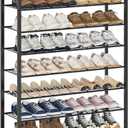 10 Tier Shoe Rack Organizer for 40-50 Pairs, Tall Metal Shoe Storage Shelf with Wood Top, Adjustable Boot Space, Narrow Design for Entryway Closet,Black