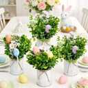 Spring Easter Table Decorations Centerpieces Set of 6 Pre-Made Eggs Tabletop Arrangements with Rustic Metal Vase for Farmhouse Dining Room Home Kitchen Indoor Party Office Decor