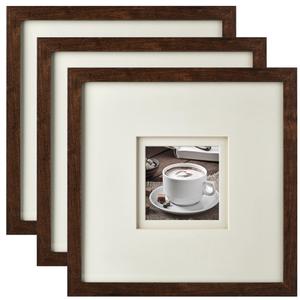 Yaetm 12x12 Square Picture Frame Matted to 5x5, Double Floating Ivory Mat, Brown Wood Grain Photo Frame with Polished Tempered Glass for Wall Gallery, Home and Office, Wall Mounting, 3 Pack