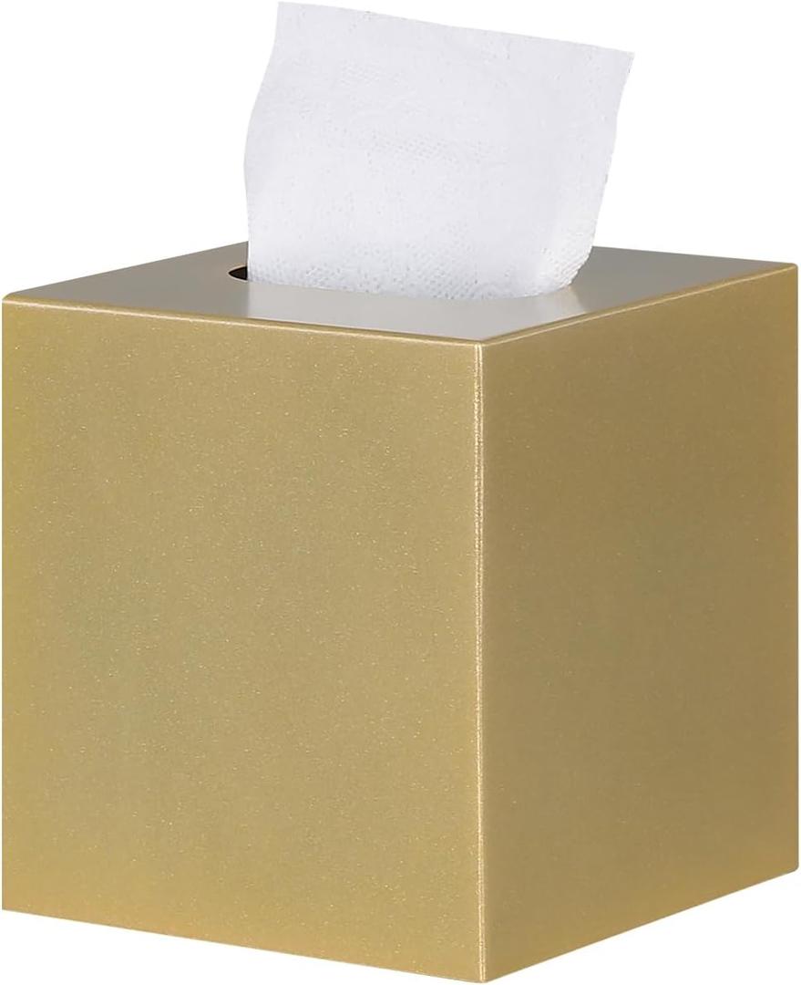 Metal Square Tissue Box lid, Modern Facial Tissue Holder for Bathroom Vanity Tops, Bedroom Dressers, Nightstands, Desks, Offices (Gold)