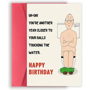 2 x Missonemi Funny Birthday Card for Men, Humorous Bithday Gifts Card for Him, Boyfriend Husband Birthday Card, Birthday Card for Dad - YOU'RE ANOTHERYEAR CLOSER TOYOUR BALLS TOUCHING THEWATER