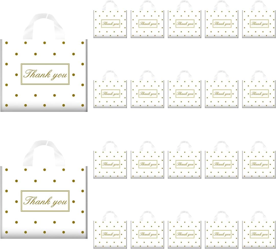 Tote Bags, Small & Medium, White & Pink, Reusable Plastic Shopping Bags with Handle & Slip Pocket (White, 15x12 Inch100PCS)