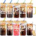 10 Pcs Appreciation Glass Cup Bulk 13. 5 oz Square Thank You Teacher Cup with Handle Lid Straw Glass Jar Motivation Bottle Tumbler for Father Day Men Staff Employee Team School(Classic)
