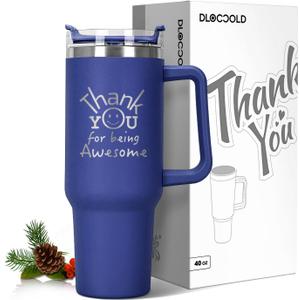 DLOCCOLD Thank You, Christmas Gifts for Coworkers, Employee Appreciation, Inspirational Birthday, Friends, Teacher, You Are Awesome, 40oz Tumbler with Handle, Navy Blue