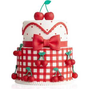 Chunful 9 Pcs Red Cherry Cake Decorations and Bow Cake Toppers Artificial Fake Cherries Fruit Decor for Birthday Party Decorations Bridal Wedding Party Supplies