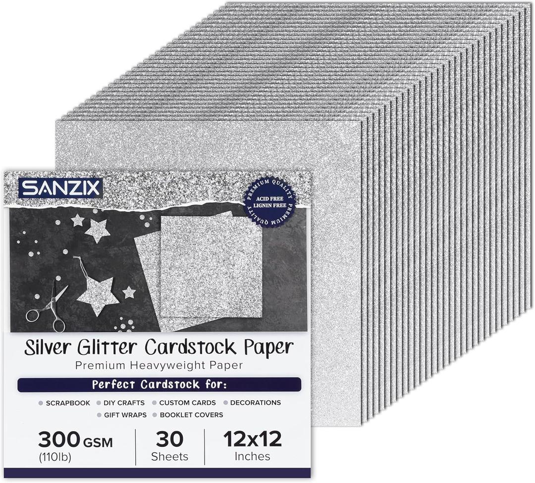 SANZIX 30 Sheets Grey Glitter Cardstock Paper 12x12" 110lb 300 GSM for Valentine's Day Cricut, Christmas Cards, Scrapbook, DIY Crafts, Decor, Custom Gifts & Cards | Premium Sparkle Paper for Crafting SANZIX 30 Sheets Grey Glitter Cardstock Paper 12x12" 110lb 300 GSM for Valentine's Day Cricut, Christmas Cards, Scrapbook, DIY Crafts, Decor, Custom Gifts & Cards | Premium Sparkle Paper for Crafting