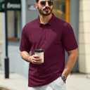 TACVASEN Men's Polo Shirts Short Sleeve Cotton Pique Classic Casual Shirts Moisture Wicking Golf Shirt with 3 Buttons (Wine) L