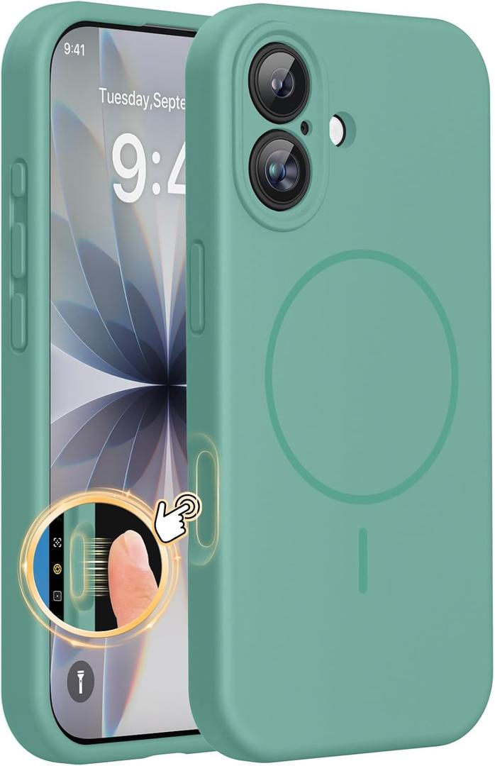 Miracase Magnetic for iPhone 17 Case, Compatible with MagSafe, Integrated Silicone Camera Control Cover, 3.0mm Thicken Shockproof Drop Protection Phone Case for 17,Midnight Green