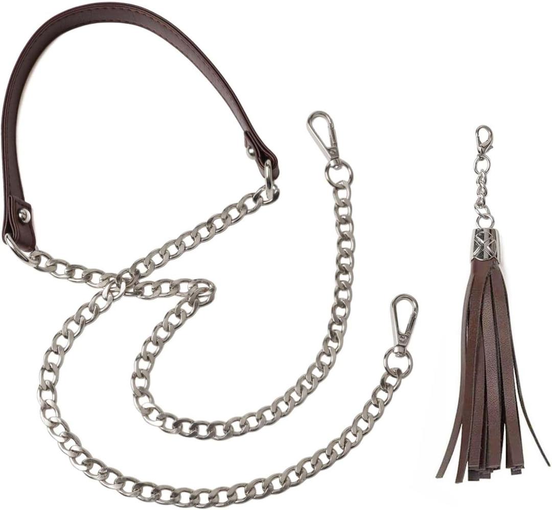 BEAULEGAN Lightweight Purse Leather Chain Strap Replacement for Shoulder and Crossbody Bag, 51 Inch Long (Dark Brown/Silver)