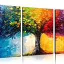 Tree Pictures Wall Art for Living Room - Modern Wall Decor for Office Women - Colorful Wall Decor for Bedroom Size 12" x 16" x 3 Pieces