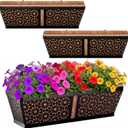 ZeeDix 3 Pack Metal Window Box for Railings, 24 Inch Over Railing Planter Boxes with Coco Liners, Hanging Flower Box Planters for Outdoor Fence Deck Porch Balcony & Patio