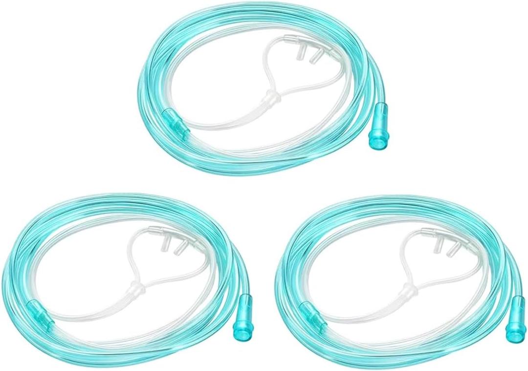 3 Pack High-Flow Ultra Soft Nasal Oxygen Cannula, Green Tubing and Each Individual Packing with Standard Connection 6.6 Feet