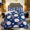 3D Baseballs Comforter Twin Size, Blue Baseball Kids Bedding Set, 3Pcs Bedding Set Printed Comforter with 2 Pillowcases, Down Alternative, Soft and Lightweight, for All Seasons