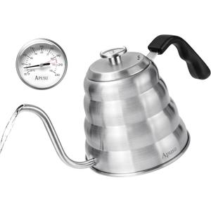 Gooseneck Kettle for Manual Drip Coffee & Tea 40oz Stainless Steel Pour Over Coffee Kettle with Thermometer Tea Kettle for Stovetop,1200ml,6 Cup,Silver,1Pack