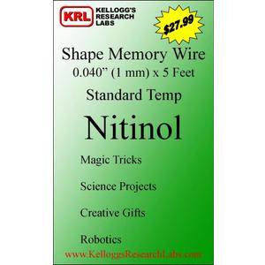 Kellogg's Research Labs, Standard Temp 115F (45C), 0.040" (1.0mm) Shape Memory Nitinol Wire, 5 feet