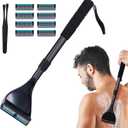 Back Shaver for Men - Retractable Long Handle Back Hair and Body Shavers,Replaceable Multi-Layer Double Blades8PCS, Ergonomic DIY Wet or Dry Shaving Solution-Black