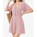 Womens Dresses 2025 Spring Summer Deep V Neck Casual Bow Tie Mini Cocktail Beach Dress, Size: Small