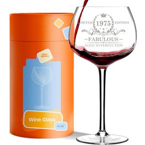 NewEleven 50th Birthday Gifts For Her, Women - Vintage 1975 50th Birthday Decorations For Women - 50 Year Old Present Ideas For Wife, Mom, Grandma, Aunt, Friends, Female - 16 Oz Wine Glass (Fabulous 1975 white)