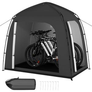 Bike Storage Shed Tent, Waterproof 210D Oxford Fabric Storage Tent for 3 Bikes, Bike Storage with Window Design, Bike Cover Shelter for Motorcycle, Bicycles, Lawn Mower (Black)