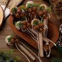 6 Pcs Beige Rustic Christmas Candy Cane Ornaments 7 Inch Burlap Wrapped Farmhouse Candy Cane Christmas Tree Hanging Decoration with Bells for Home Xmas Crafts Party Decoration