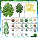 38pcs Jungle Safari Animal Cake Topper with Palm Leaves and Brown Green Khaki Decorative Balls for Jungle Safari Wild Themed Birthday Cake Decoration