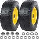 AR-PRO (2-Pack) 13x5.00-6 Flat Free Tire and Wheel Assembly, 3" Centered Hub, 3/4" Extra 5/8" Bearing, 13x5-6 Solid Turf Tires with Rim, Replacement Zero Turn and Riding Lawn Mower Front Wheels