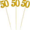 12PCS 50th Birthday Centerpiece Sticks Glitter Number 50 Table Centerpieces Flower Toppers for Anniversary Reunion and Party Decorations (Gold)