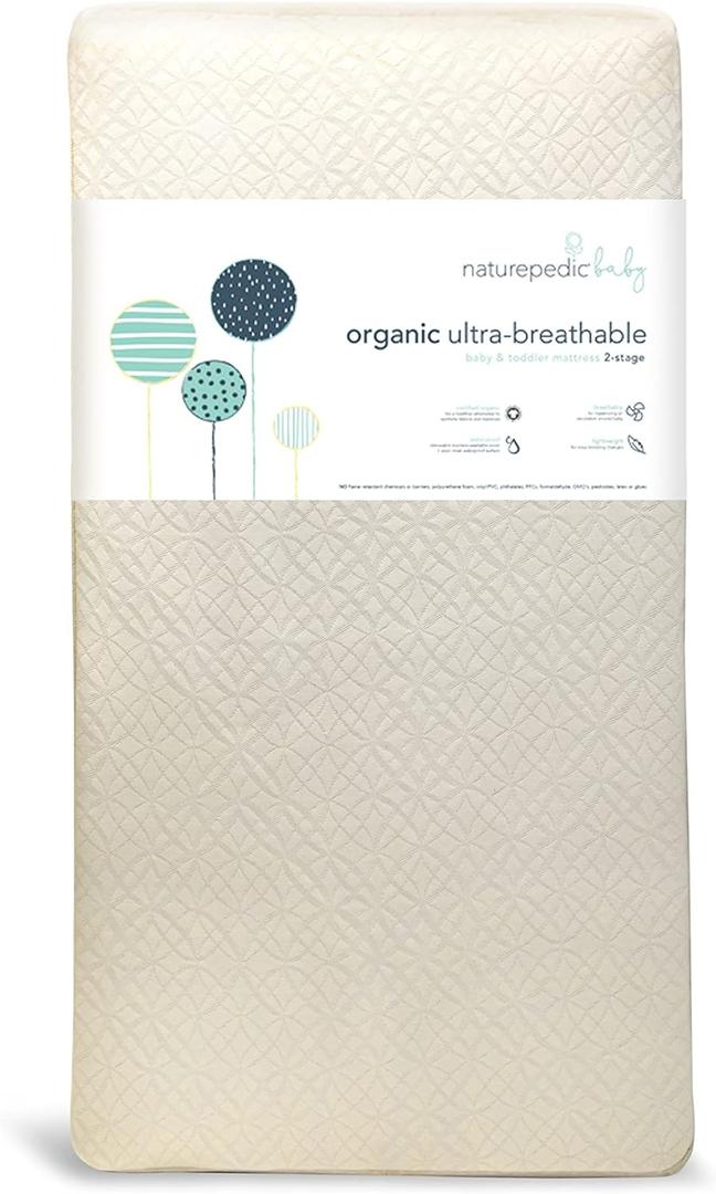 Naturepedic Organic Baby Crib Mattress - 2-Stage Lightweight Infant & Toddler Mattress - Waterproof Bed Mattress for Crib - Non-Toxic for Baby and Toddler Bed - 52" x 28”