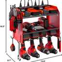 CCCEI Modular Power Tool Organizer Wall Mount with Charging Station. Garage Drill Storage Shelf with Hooks, Heavy Duty Rack, Tool Battery Holder Built in 8 Outlet. Gift for Men. Red, 1 Pack.