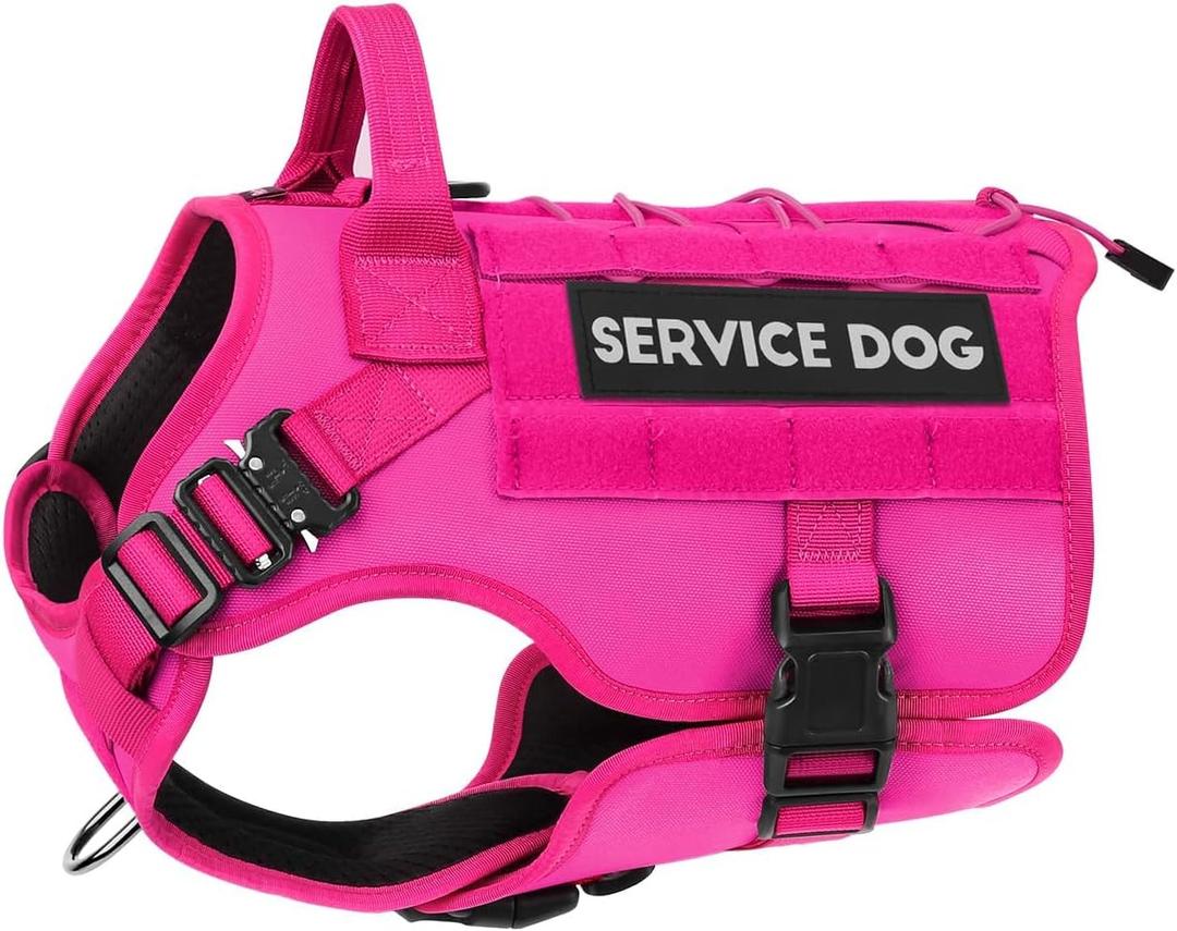 PETNANNY Tactical Service Dog Vest - No-Pull Emotional Support Harness with Hook & Loop Patches & Molle System for Training & Hunting (Pink, Medium) (Size M (35-65 lbs, Chest: 2530", Neck: 25-30"))