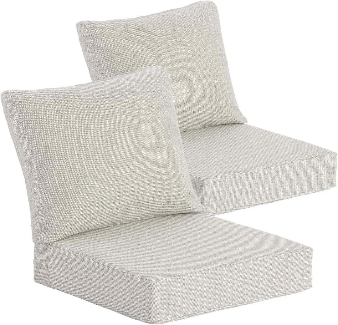 Goodgoods 25 x 25 Outdoor Patio Deep Seat Cushions 2-Pack, 1000+ Hours Fade-Resistant & Water-Resistant Outdoor Furniture Chair Cushions with 30D High-Resilience Foam for Sofa Chair, Light Gray, 25''x25''x5.5''