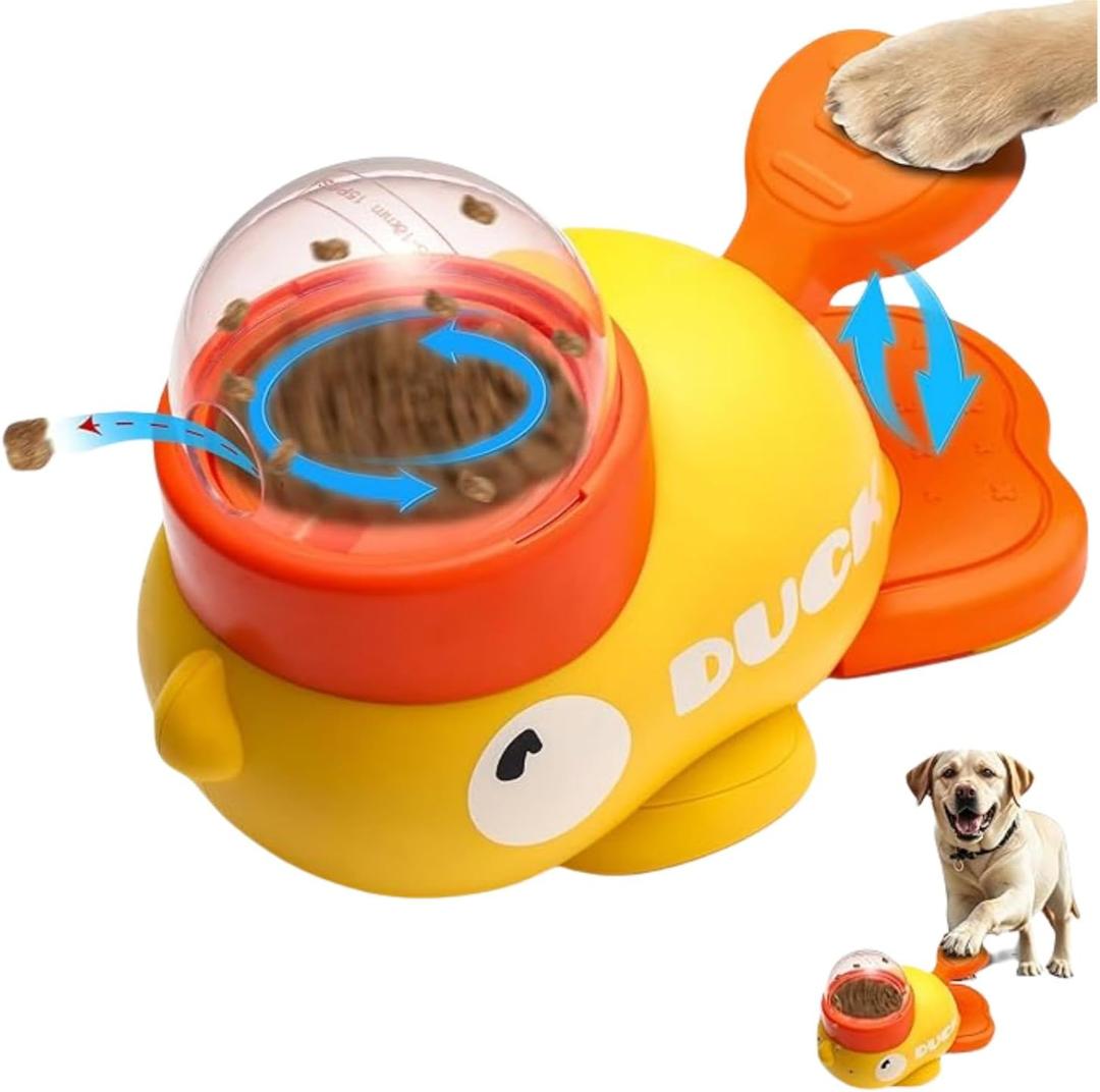 Interactive Dog Puzzle Toy, 2-in-1 Slow Feeder Dispenser, Yellow Duck Design for Small & Medium Dogs