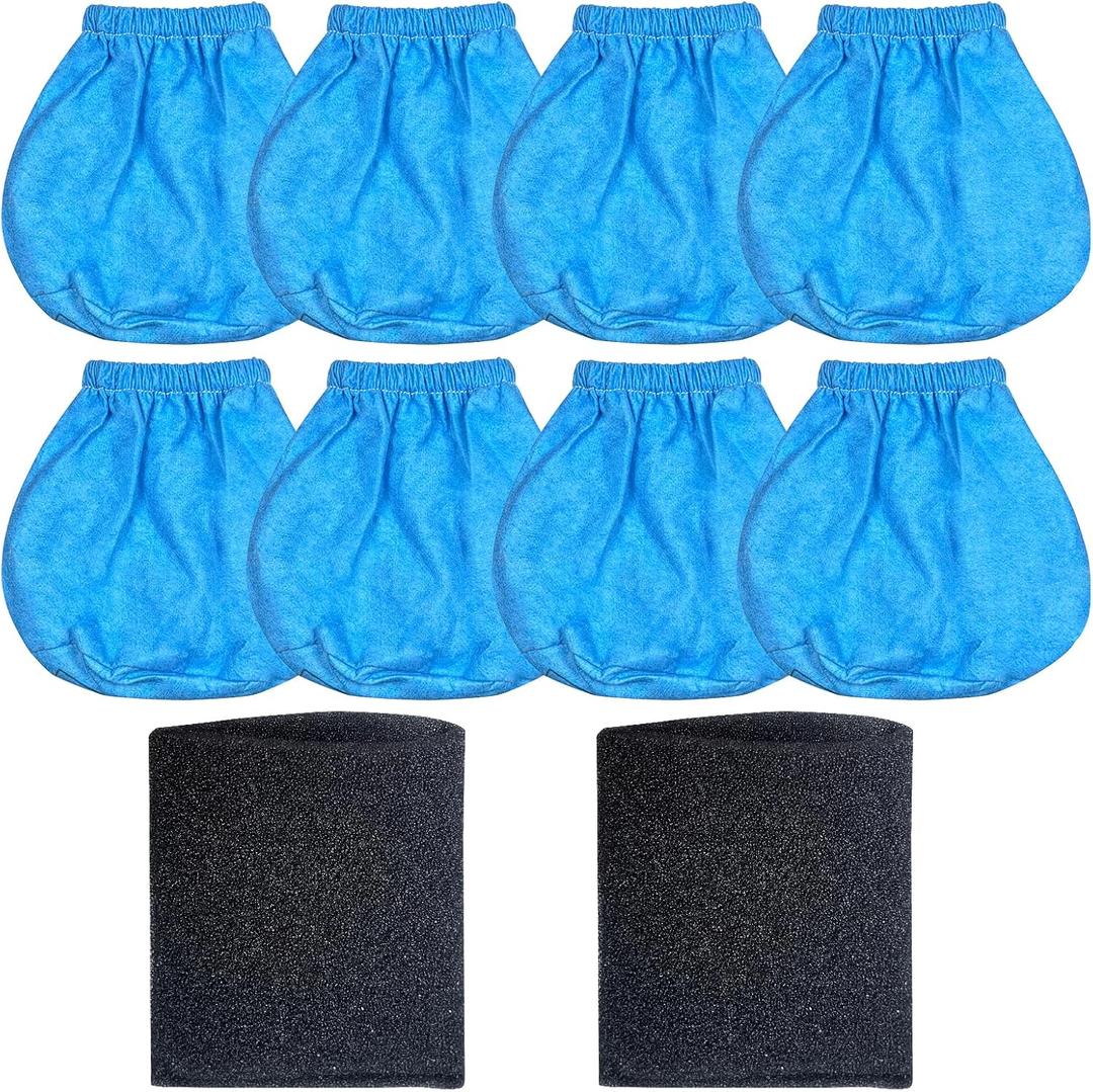 8 Pack VRC2 Cloth Filters & 2 Pcs VFF21 Foam Filter Kit Compatible with Vacmaster 1.5 to 3.2 Gallon Wet/Dry Vac, Fit for Armor All 2.5 Gallon Shop Vacuum: AA255, AA255W