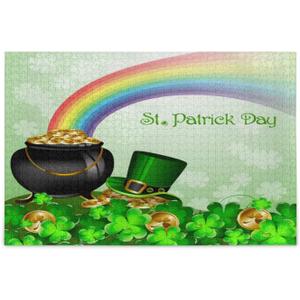 Clovers Gold Coin Jigsaw Puzzle 500 Pieces St Patrick's Day Rainbow DIY Wall Art Intellectual Decompressing Fun Game for Adults Teens