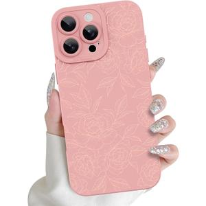 Designed for iPhone 16 Pro Max Case Cute Line Rose Floral Pattern Using Soft TPU Material Comprehensive Camera Protection Design Shockproof Yellow-Proof for Women Men - Pink
