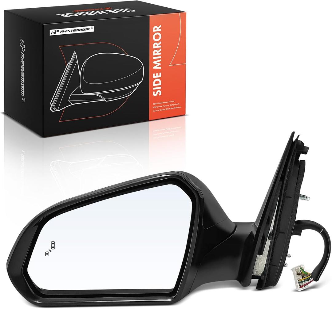 A-Premium Driver Side Power Door Mirror - Compatible with Hyundai Sonata 2018-2019 - Heated Manual Folding Black Outside Rear View Mirror w/Turn Signal Blind Spot Detection - Replace# 87610C2570